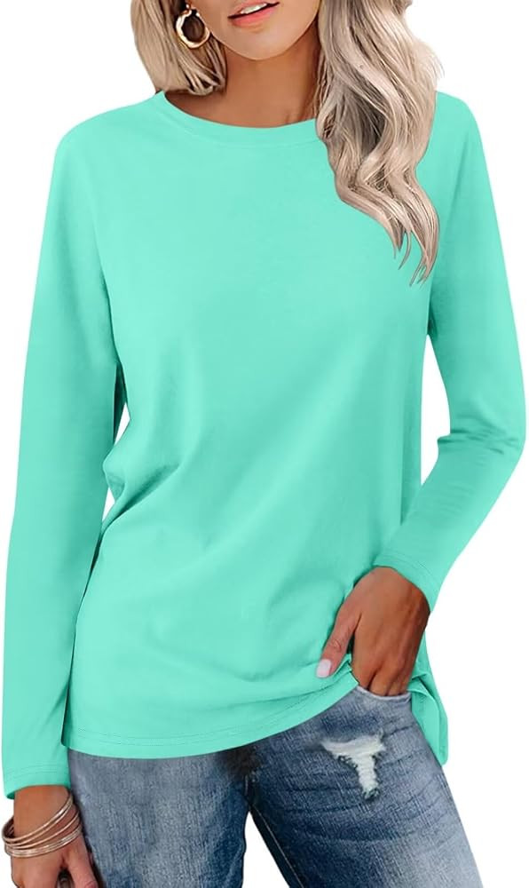 Minetom Women's Color Block Tops Casual Long Sleeve Tunic Round Neck Pullover Shirts | Amazon (US)