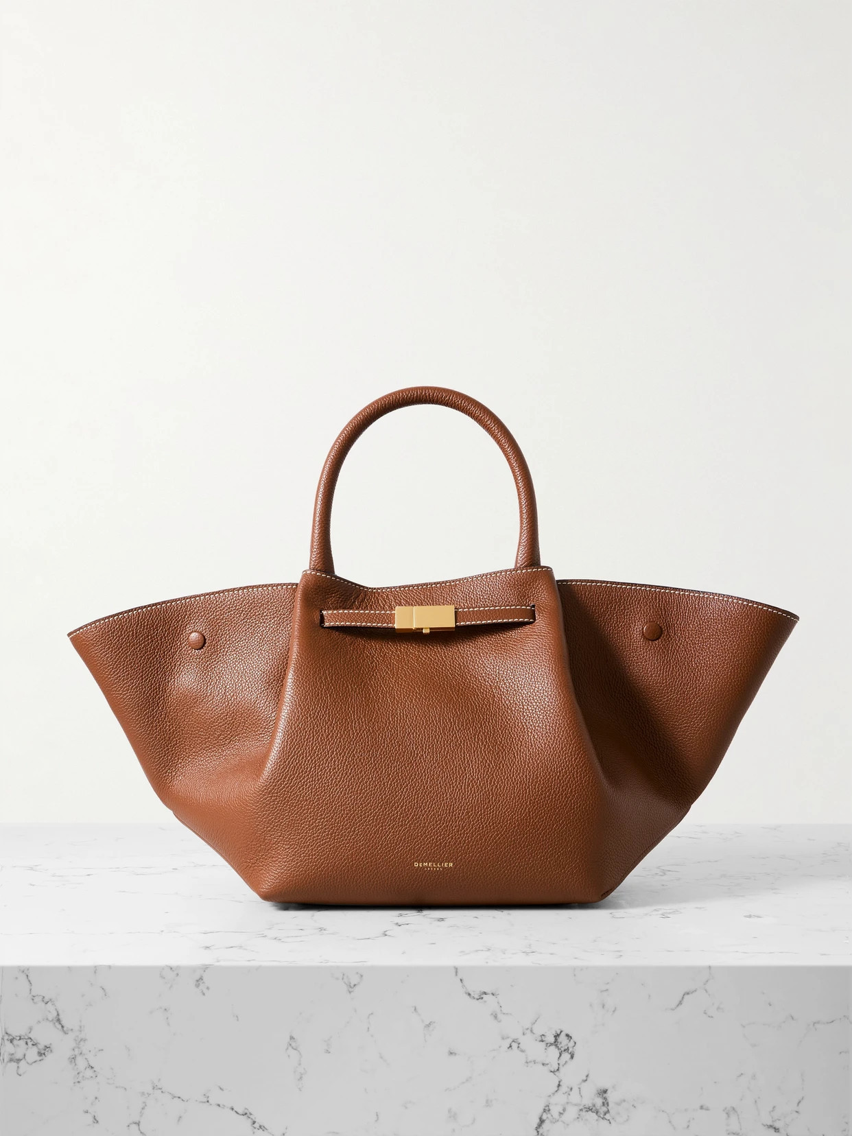 DeMellier - New York Midi Textured-leather Tote - Brown | NET-A-PORTER (US)
