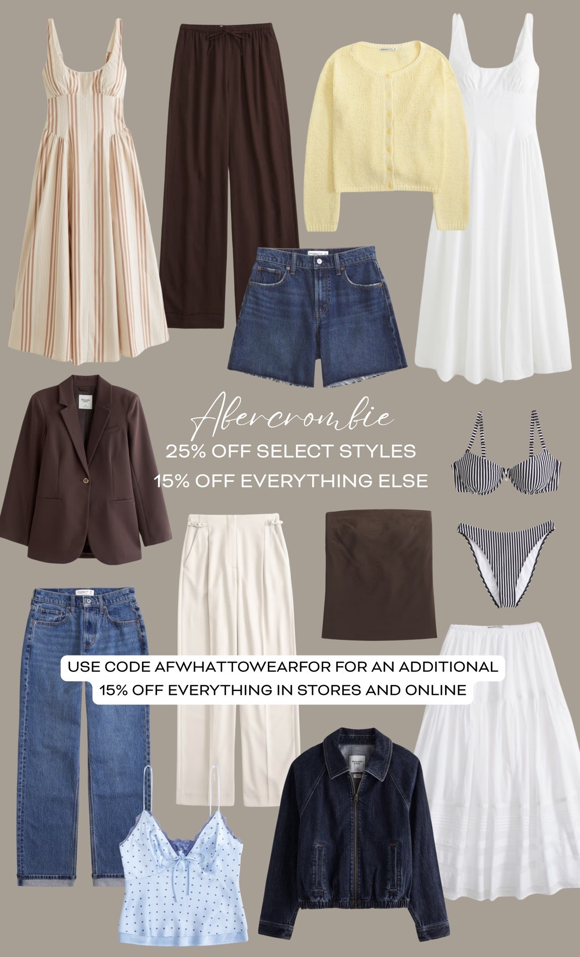 Abercrombie faves 🤍 25% off select styles
15% off everything else & Use code AFWHATTOWEARFOR for an additional 15% off everything in stores and online!

#LTKspring