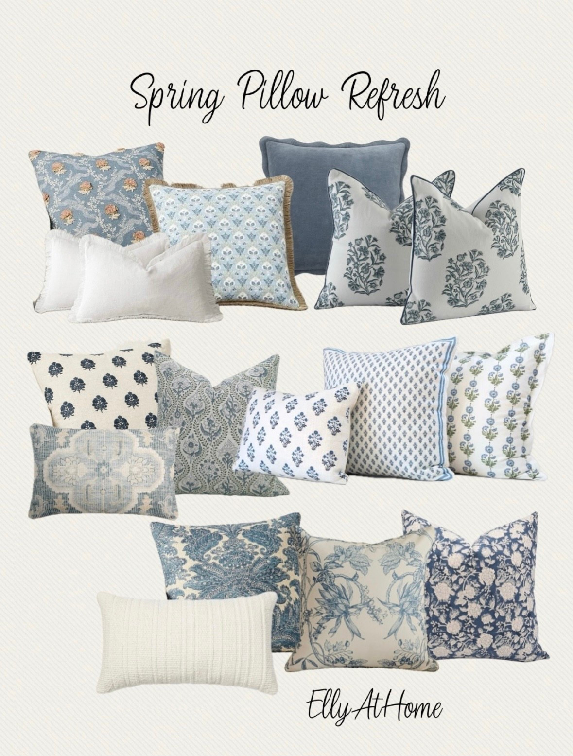 Pillows for your spring home in a variety of blues and neutrals. Some selections on sale! Amazon, Pottery Barn, Wayfair, Target, Walmart.  Free shipping. 

#LTKsalealert #LTKhome #LTKfindsunder50