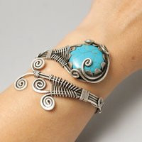 Silver Turquoise Bracelet, Cuff Wire Wrapped Jewelry, Unique Bracelet For Women, Gifts Blue | Etsy (US)