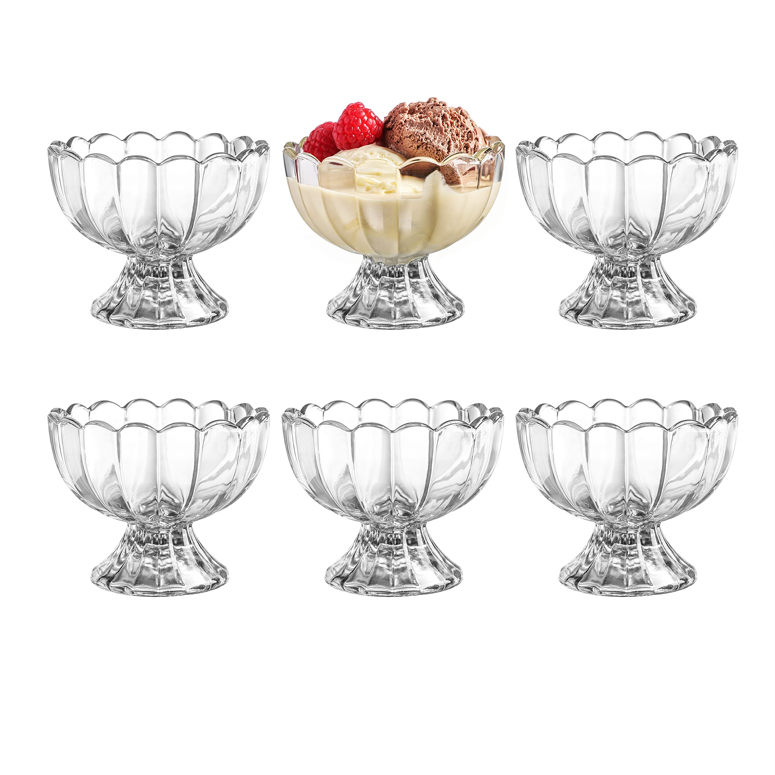 KMwares 6PCs Set 5oz Small Cute Footed Tulip Glass Dessert Bowls/Cups - Perfect for Dessert, Sund... | Amazon (US)
