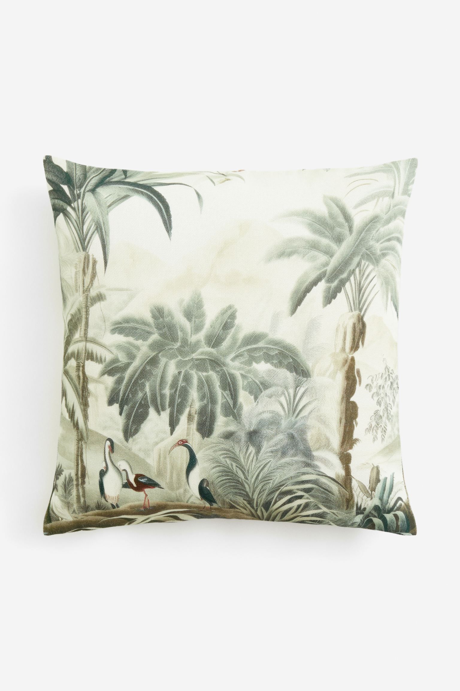 Patterned Cotton Cushion Cover - White/palm trees - Home All | H&M US | H&M (US + CA)
