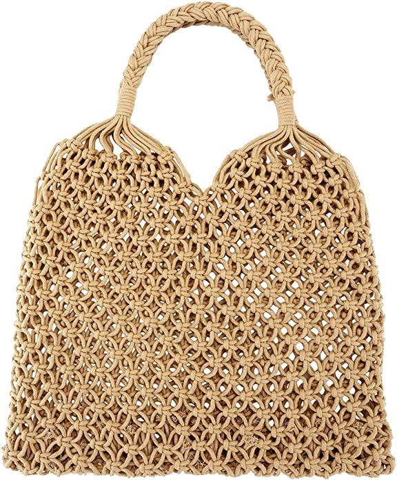 Ayliss Handmade Straw Bag Travel Beach Fishing Net Handbag Shopping Woven Shoulder Bag for Women | Amazon (US)