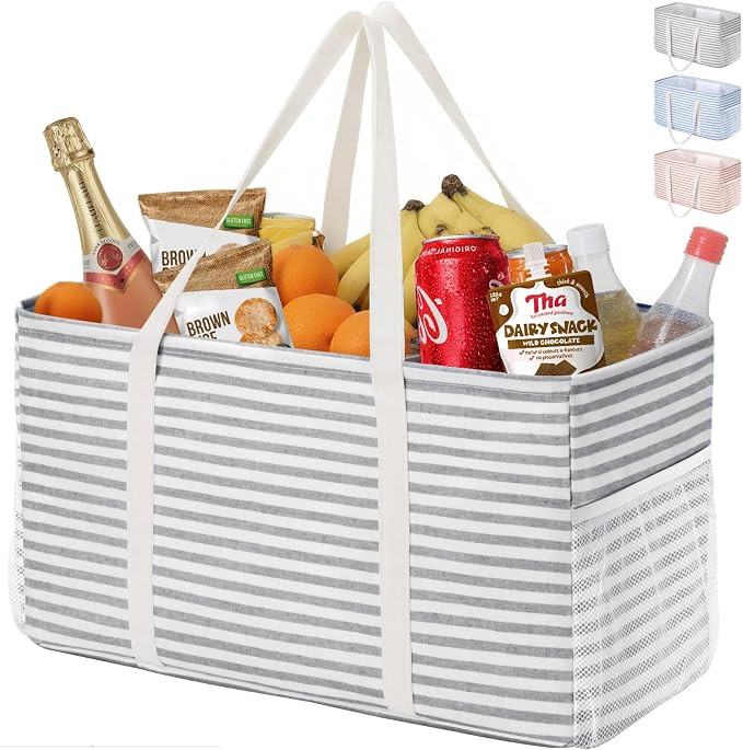 Lifewit Extra Large Tote Bag, Reusable Grocery Bags with Metal Wire Frame and Handles | Amazon (US)