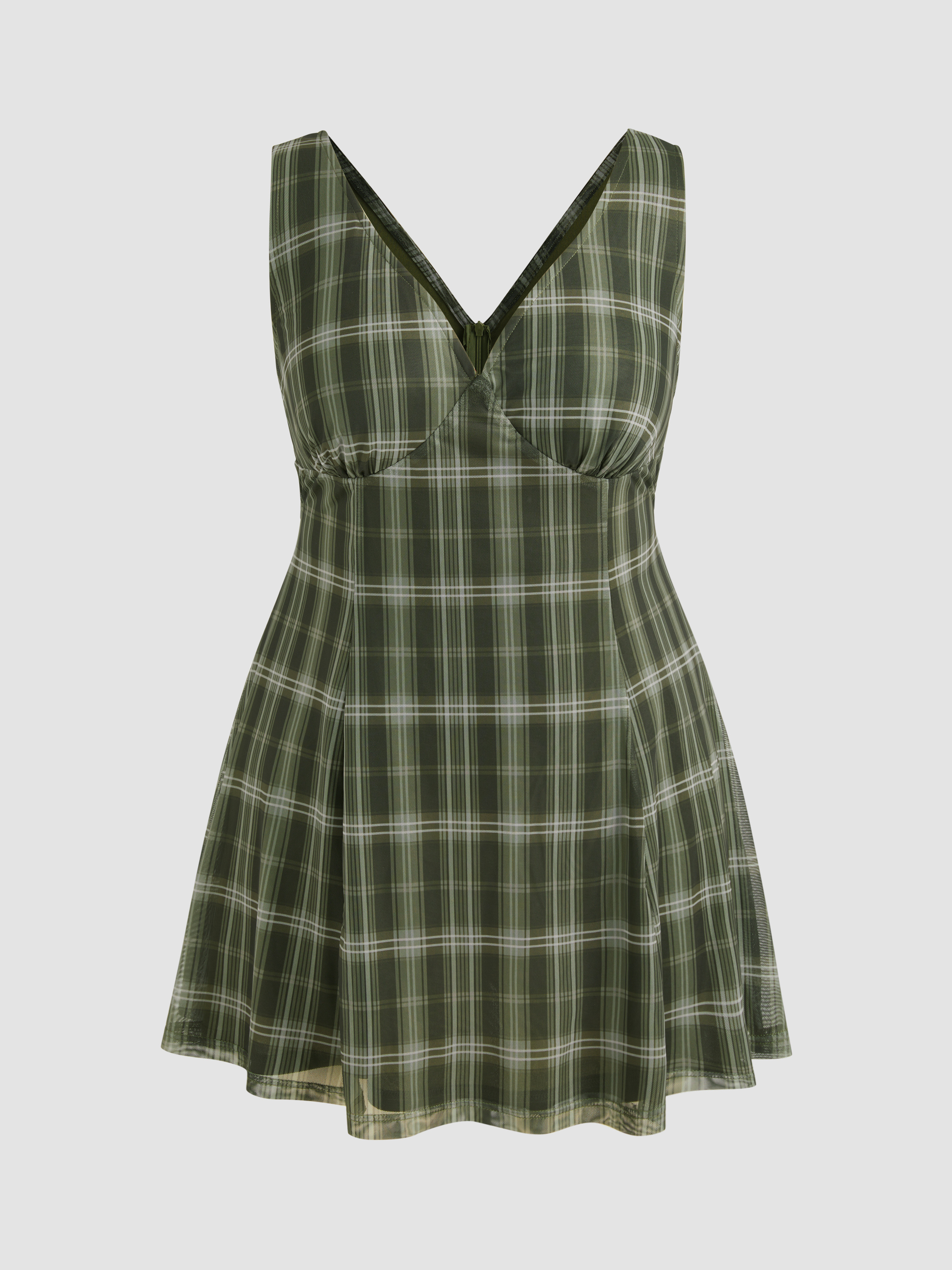 V-neck Check Mini Dress Curve & Plus | Cider