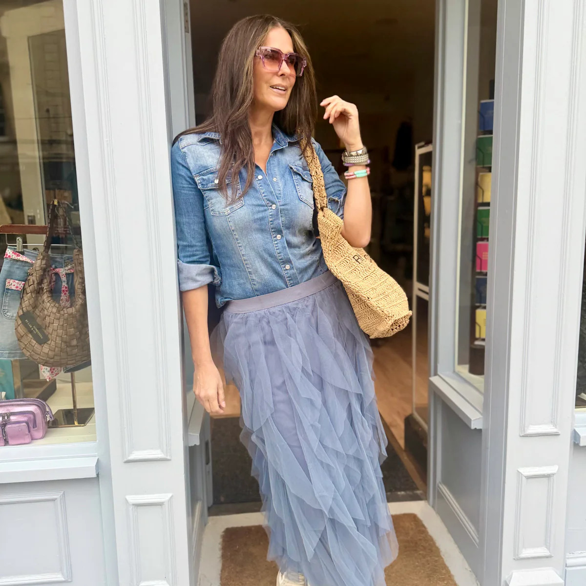 Rosalie Tulle Midi Skirt - Dusty Blue | Law and Co