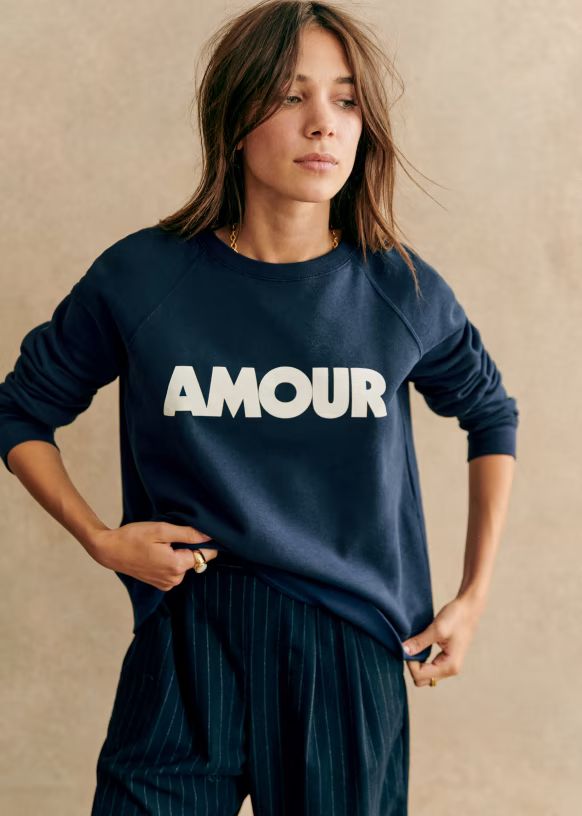 Amour Sweatshirt - Navy Blue/Ecru  - GOTS organic cotton - Sézane | Sezane Paris