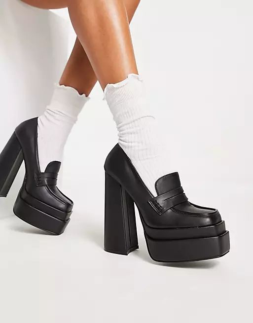 Daisy Street Exclusive double platform heeled shoes in black | ASOS (Global)