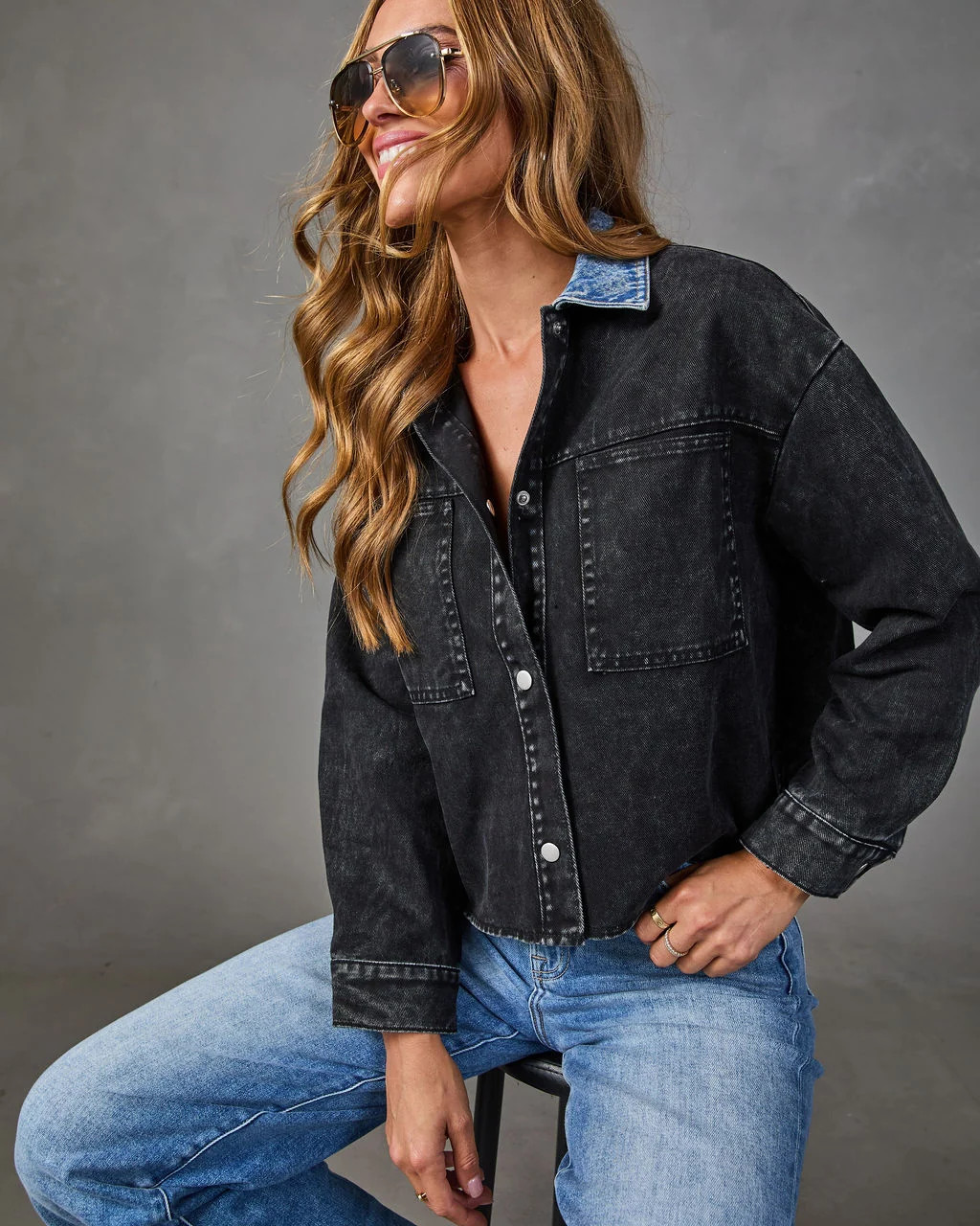 Julius Denim Contrast Collar Jacket Black/Denim / S | VICI