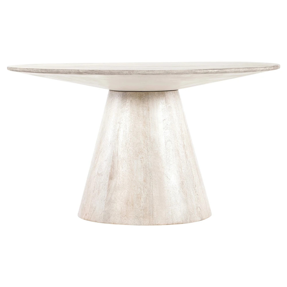 Fotini Coastal Beach White Mango Wood Round Pedestal Dining Table - 54" | Kathy Kuo Home