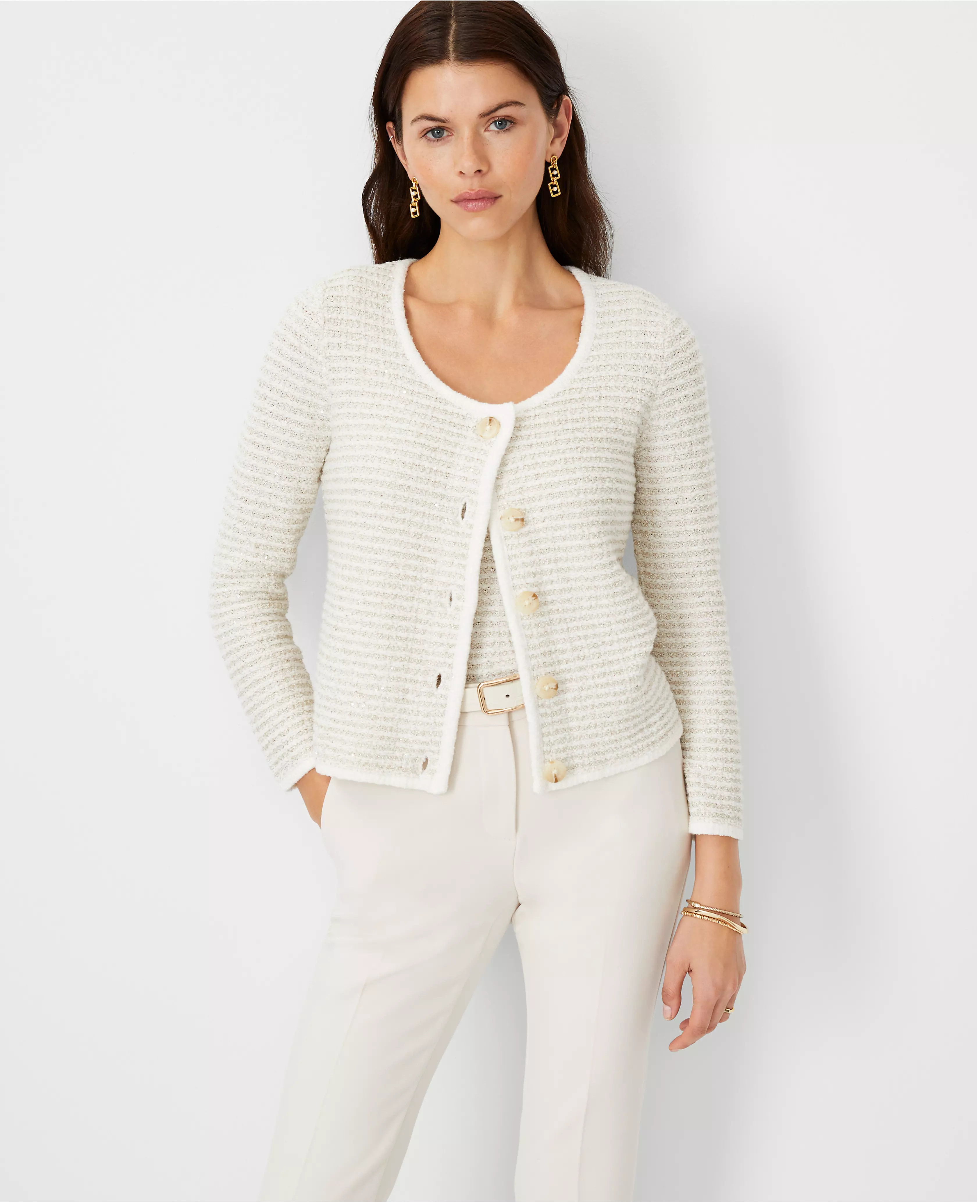 Shimmer Scoop Neck Sweater Jacket | Ann Taylor (US)
