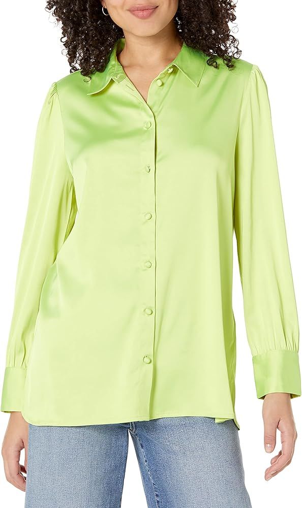 The Drop Women's @Lucyswhims Long Sleeve Button Down Stretch Satin Shirt_dup | Amazon (US)