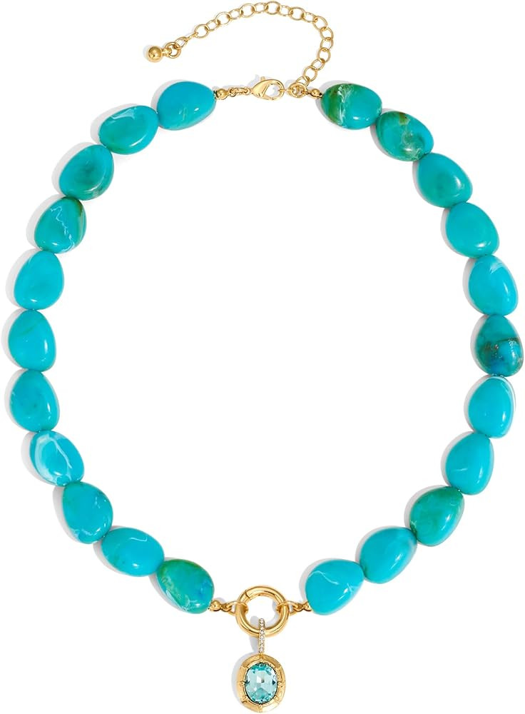 Multicolor Irregular Beaded Necklace for Women Chunky Resin Oval Bead Choker with Cubic Zirconia ... | Amazon (US)