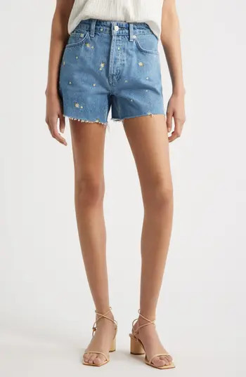 Rails Mesa Flower Embroidered High Waist Cutoff Denim Shorts in Indigo Floral at Nordstrom Rack, Size 28 | Nordstrom Rack