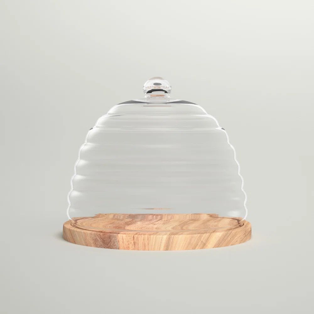 Linehan Mango Wood & Glass Rnd.Hive Food Dome/Plate - Clear & Natural | Wayfair North America