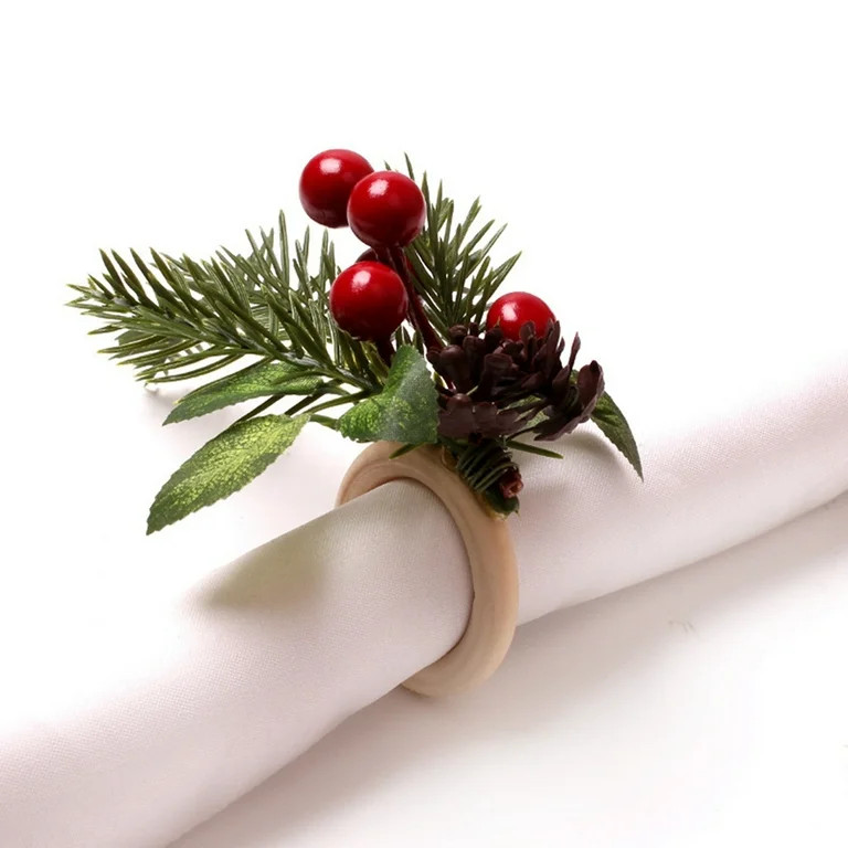 Christmas Napkin Rings Set of 5 Christmas Pine Needle Napkin Ring Holders Rustic Napkin Ring Pine... | Walmart (US)