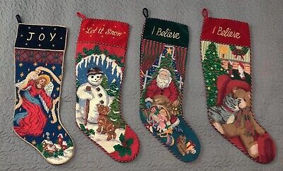 Needlepoint Christmas Stockings 22" EUC Lot of 4   | eBay | eBay US