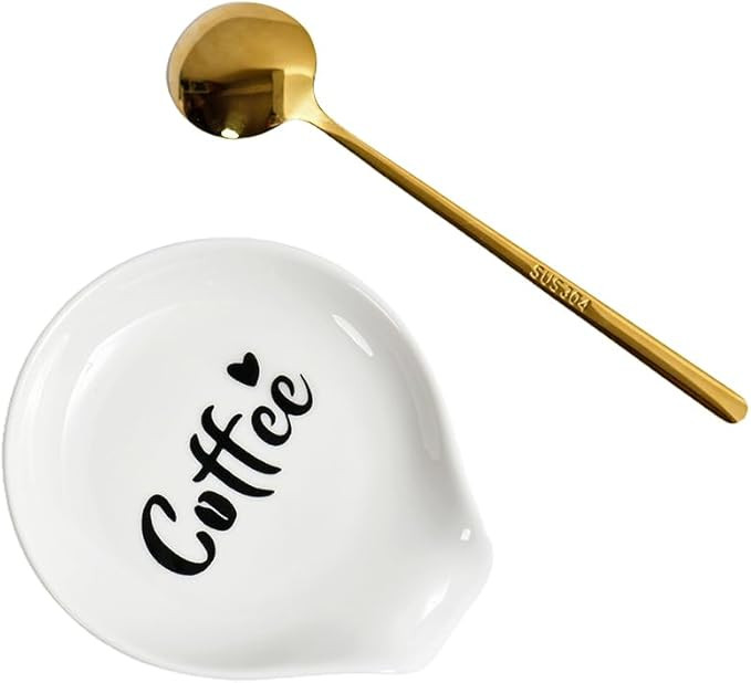 Coffee Spoon Rest with Gold Coffee Spoon for Coffee Bar Accessories, Ceramic Small Spoon and Rest... | Amazon (US)