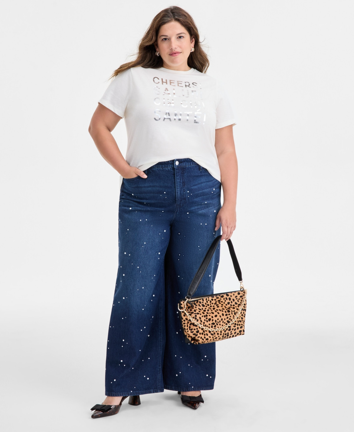 On 34th Trendy Plus Size Embellished Wide-Leg Jeans, Macy's Exclusive - Midnight | Macy's