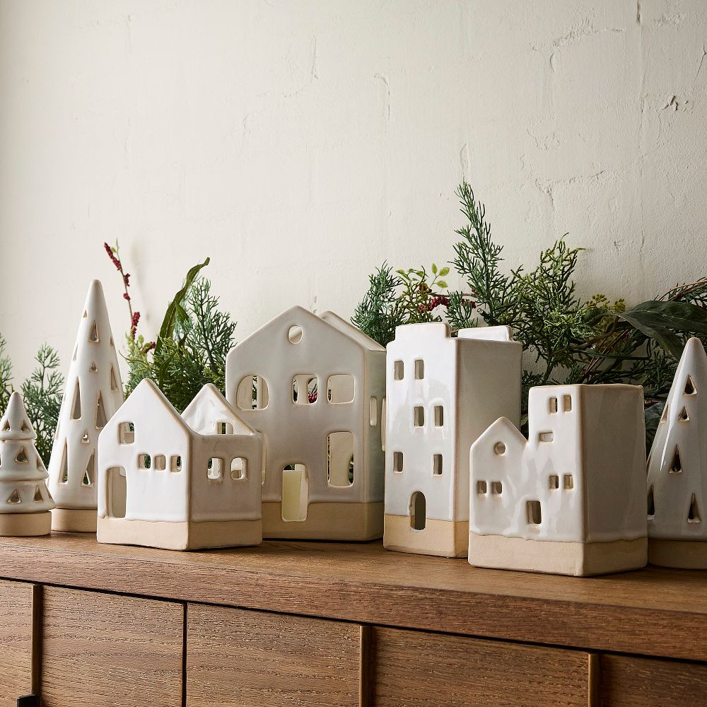 Ceramic Tree & Village Tealight Candleholders | West Elm (US)