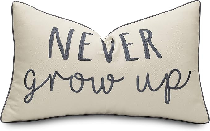 Rudransha Never Grow Up Embroidered Lumbar Throw Pillow Cover - Nursery Decor, Boys Room - 12x20 ... | Amazon (US)