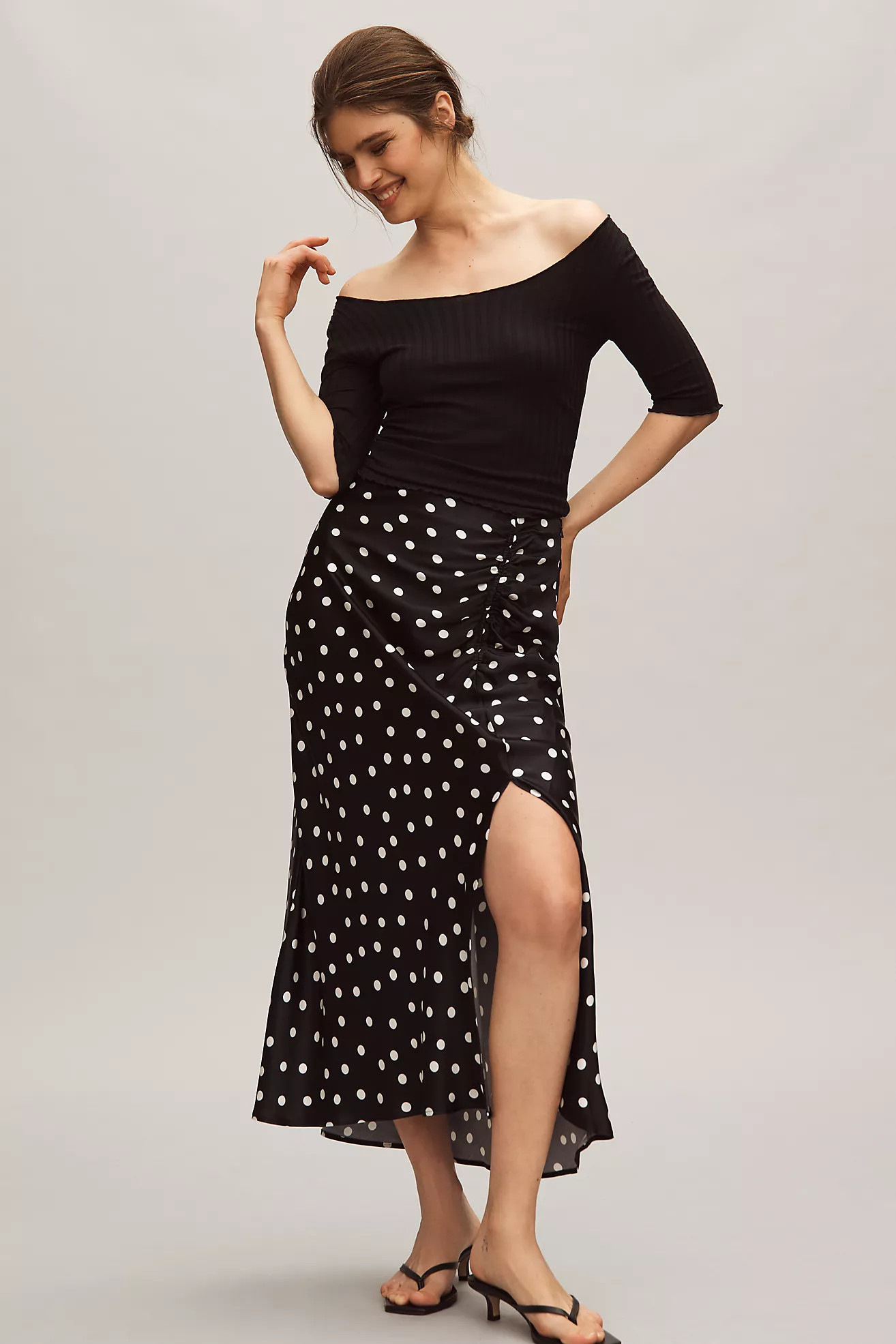 The Mel Ruched Side-Slit Midi Skirt by Maeve | Anthropologie (US)