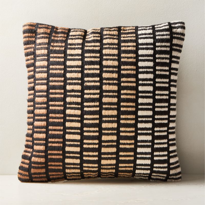 Liminal Woven Black and Neutral Silk Throw Pillow with Down-Alternative Insert 20'' | CB2 | CB2