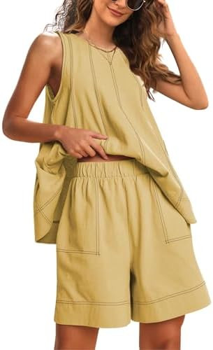 Majdan Womens 2 Piece Lounge Set Summer Shorts Set Sleeveless Tank Top Elastic Waist Shorts with ... | Amazon (US)