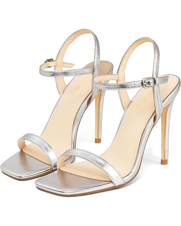 Elisabet Tang Women's High Heeled Sandals 4 Inch Strappy Sling Back Stilleto Open Square Toe Heel... | Amazon (US)