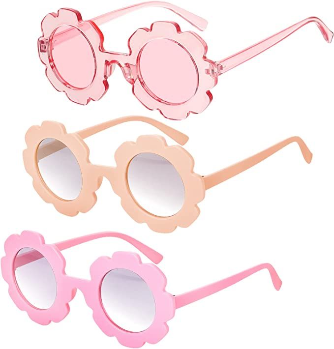 Amazon.com: 3 Pieces Kids Flower Sunglasses Toddler Girls Round Flower Glasses Baby Cute Sunglass... | Amazon (US)