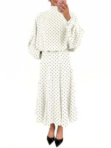 Wenrine Womens 2 Piece Outfits Polka Dots Elegant Tie Fall Maxi Skirt Sets | Amazon (US)