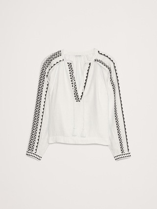 Embroidered Linen Peasant Blouse | Banana Republic (US)