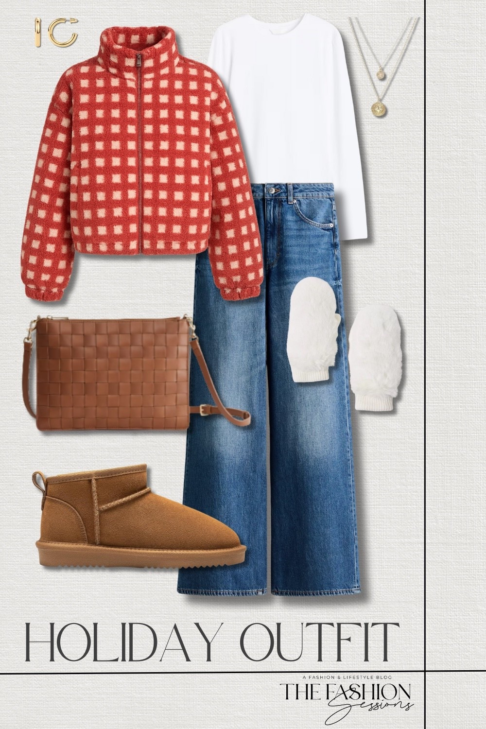 Cozy holiday outfit!
H&M Wide-Leg Ultra High Jeans | Esmeling Women’s Long Sleeve Cropped Sherpa Fleece Plaid Jacket Casual Chunky Teddy Fleece Outerwear | Dream Pairs Ankle Winter Mini Boots | A New Day Women's Slim Fit Long Sleeve Top | Urban Outfitters Fuzzy Faux Fur Convertible Mitten | Quince Italian Leather Handwoven Convertible Crossbody | everyday hoops | pendant necklace | Christmas outfit | holiday outfit | winter outfit | casual outfit

#LTKHoliday #LTKSeasonal #LTKFindsUnder50