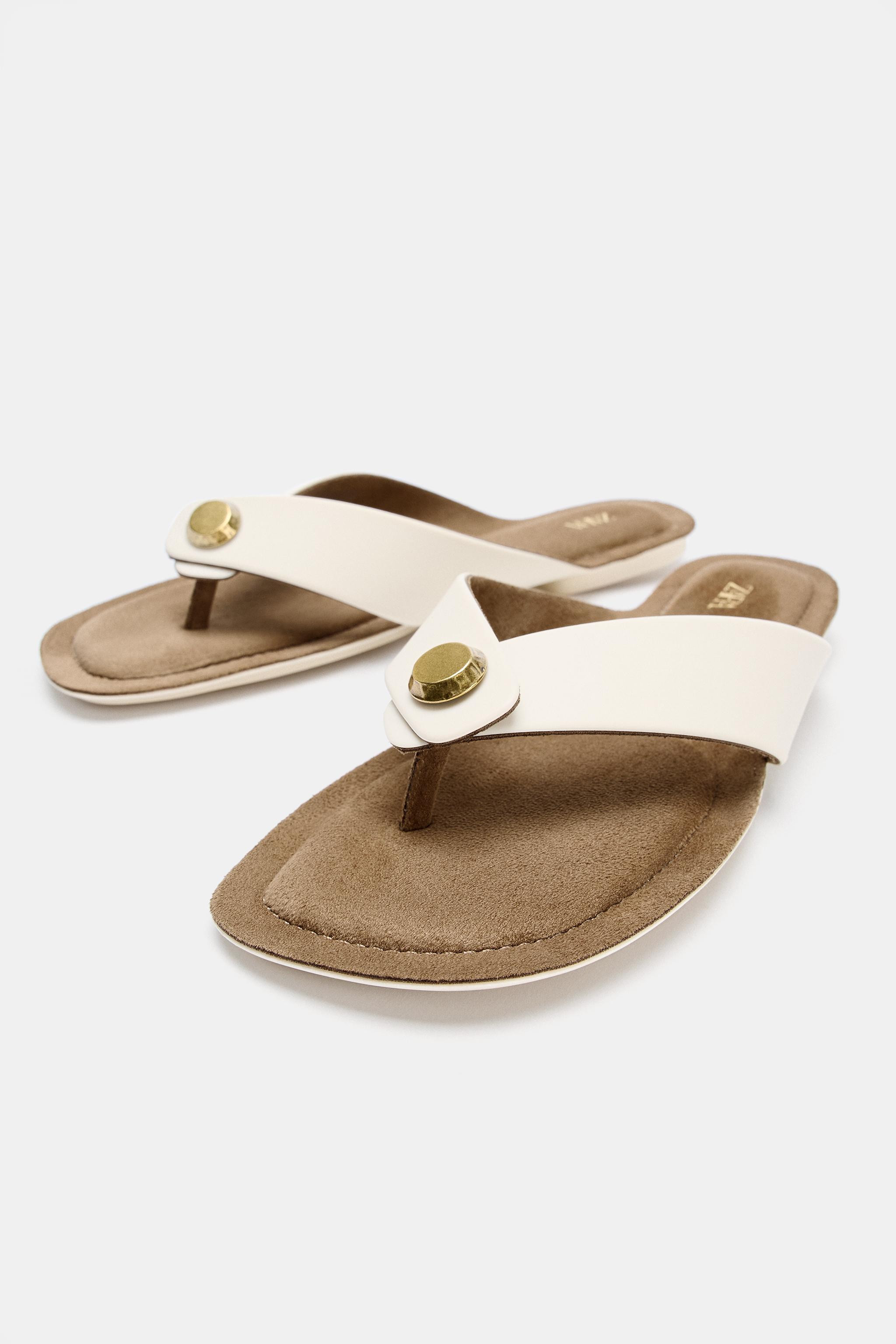FLAT METALLIC DETAIL SANDALS | Zara US