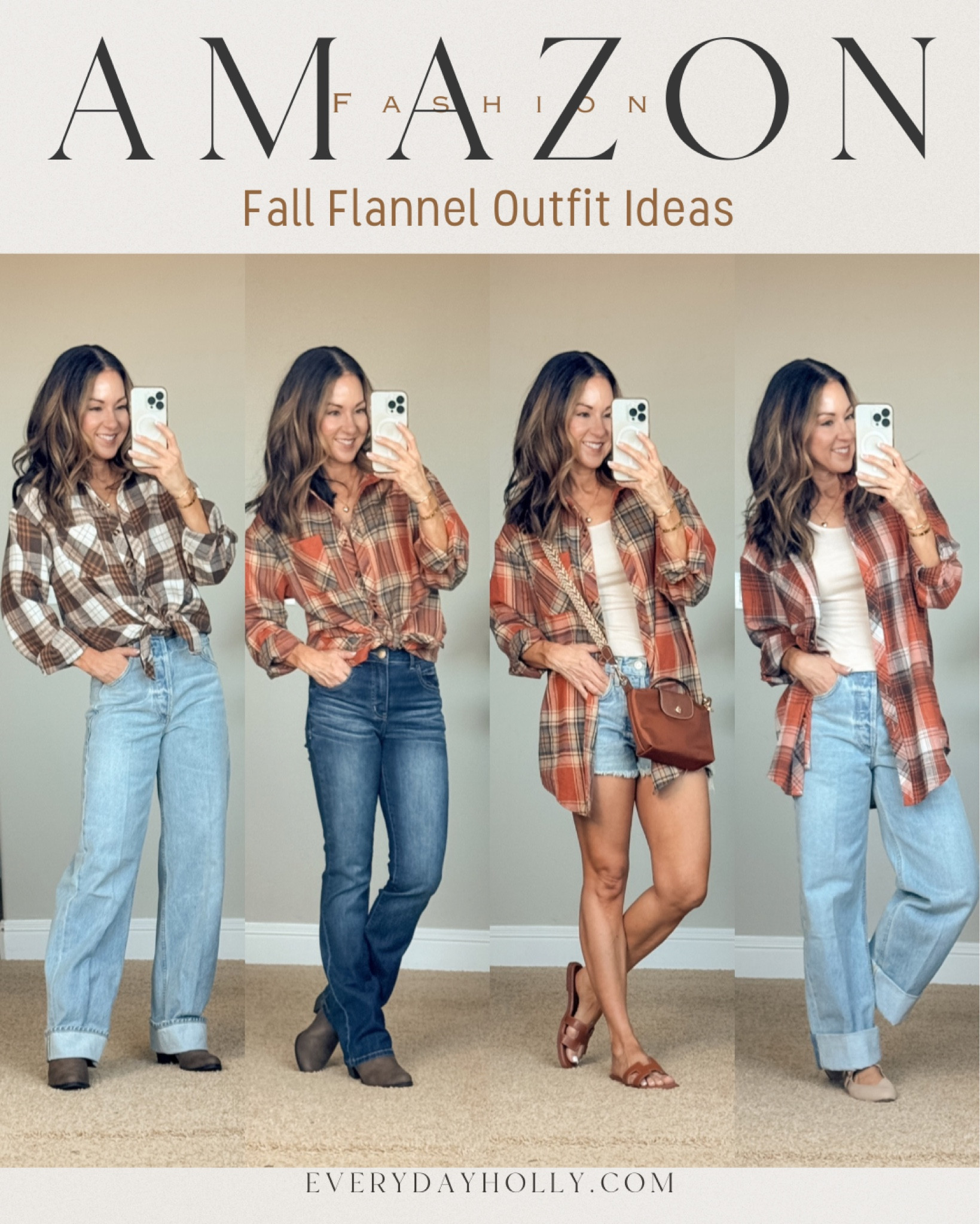 💥 sale on these Amazon Fall Flannels in caramel, chocolate & rust size small all flannels in same link. shoes size up if in between sizes in all styles. 
For reference: I’m 5’1”, 109lbs
Fall outfits, everyday Holly, Jeans, denim shorts, wide leg jeans go down 2 sizes. Shorts TTS, bootcut jeans TTS 0 short 

#LTKFallSale #LTKStyleTip #LTKFindsUnder50