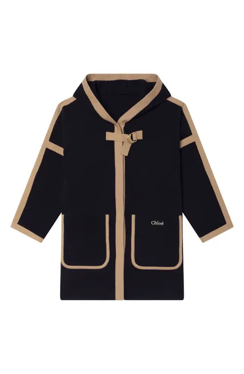 Chloé Kids' Contrast Trim Cotton & Wool Knit Coat in 859-Navy at Nordstrom, Size 4Y | Nordstrom