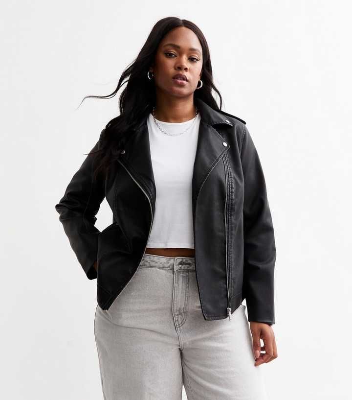 Curves Black Leather Look Biker Jacket
						
						Add to Saved Items
						Remove from Saved It... | New Look (UK)