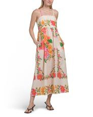 Made In Italy Linen Blend Spaghetti Straps Ruched Top Maxi Dress | TJ Maxx