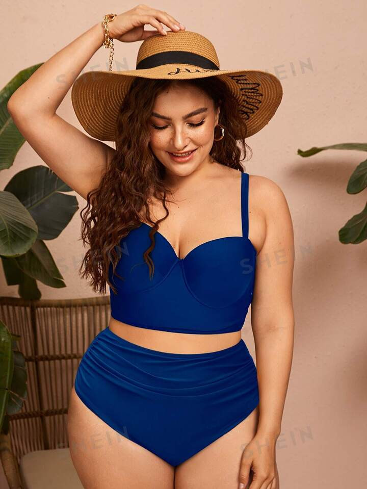 SHEIN Swim Basics Plus Sunflower Print Push Up Bikini Swimsuit | SHEIN
