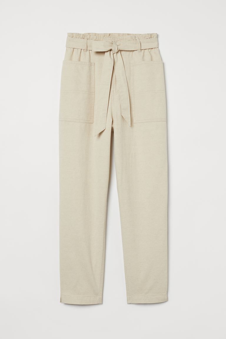 Ankle-length pants in airy, woven fabric with a high, elasticized paper-bag waistband and removab... | H&M (US + CA)