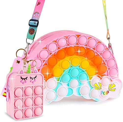 Aucma 2 Pack Pop Fidget Purse It for Girls Toys Wallet Rainbow Cloud Pink Unicorn Crossbody Handbag  | Amazon (US)