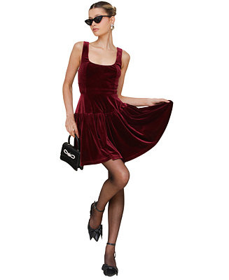 Avec Les Filles Women's Velvet Fit & Flare Mini Dress - Macy's | Macy's