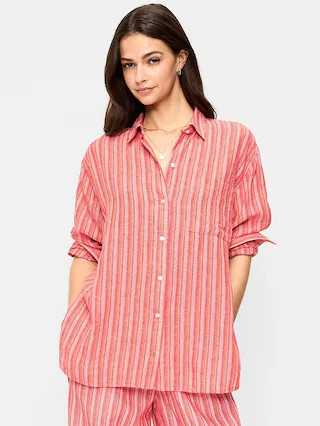Linen-Blend Loose Button-Down Shirt | Old Navy (US)