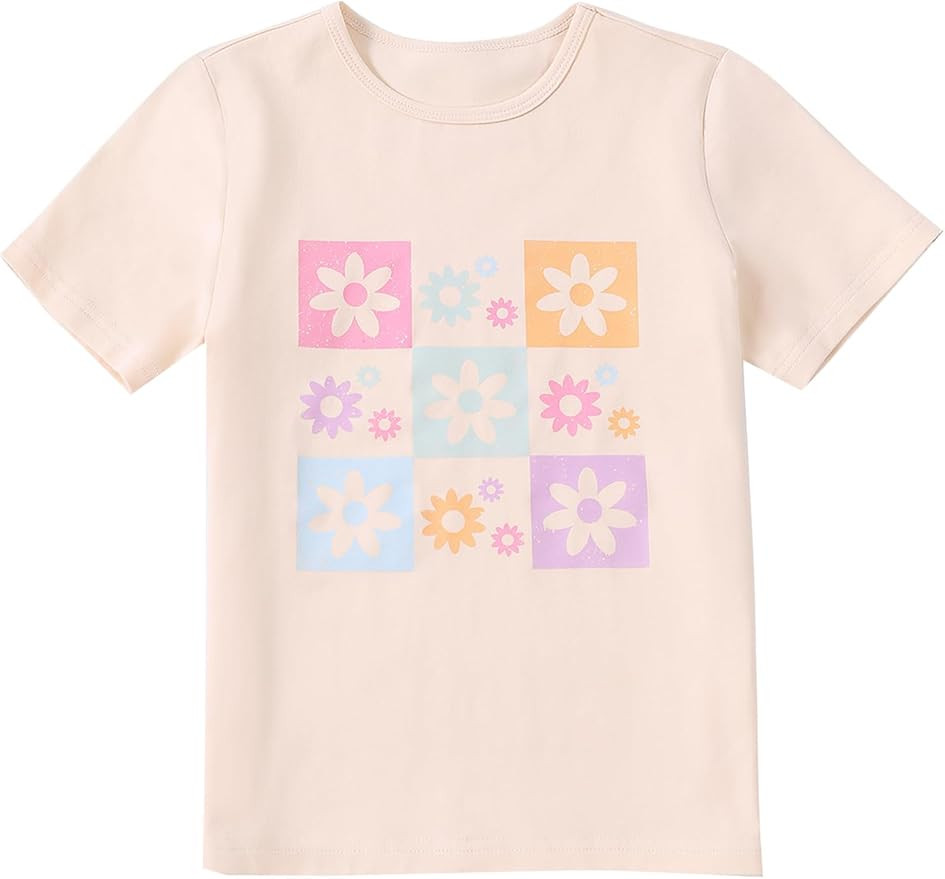 Girls' Graphic Tees Summer Cute Tops Casual Short Sleeve Crew Neck T Shirts | Amazon (US)