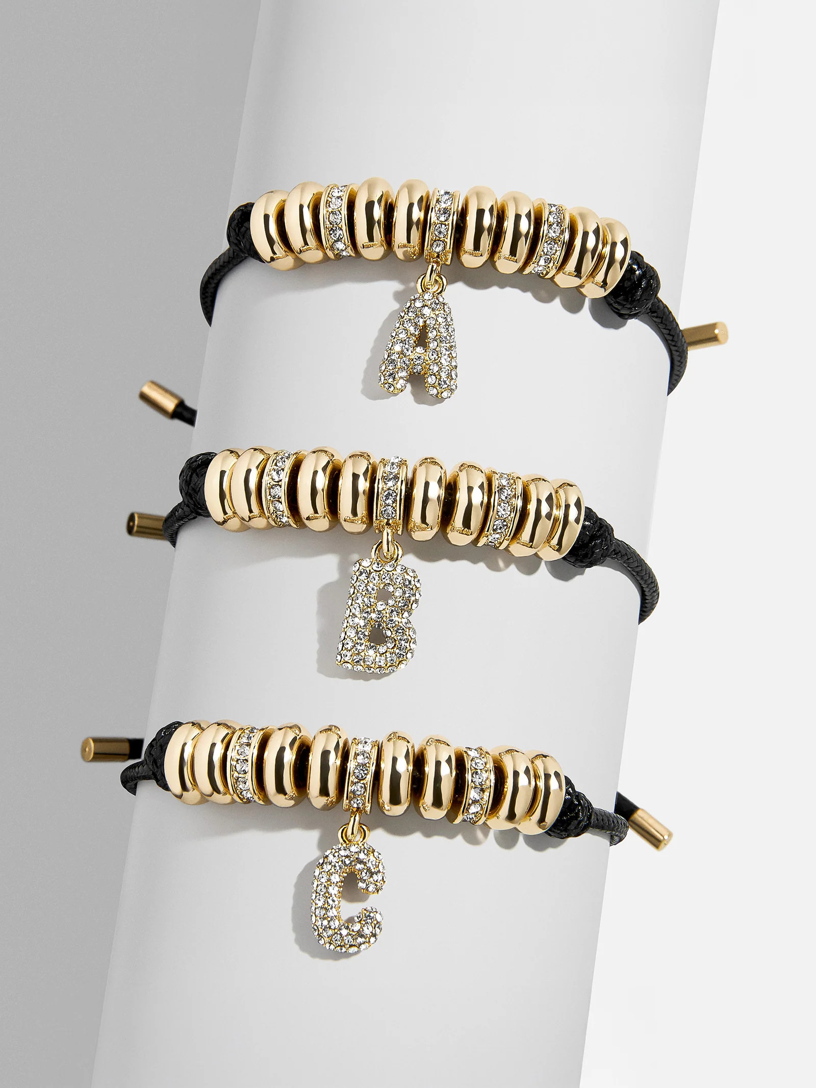 Natisha Initial Pull-Tie Bracelet - Gold/Black | BaubleBar