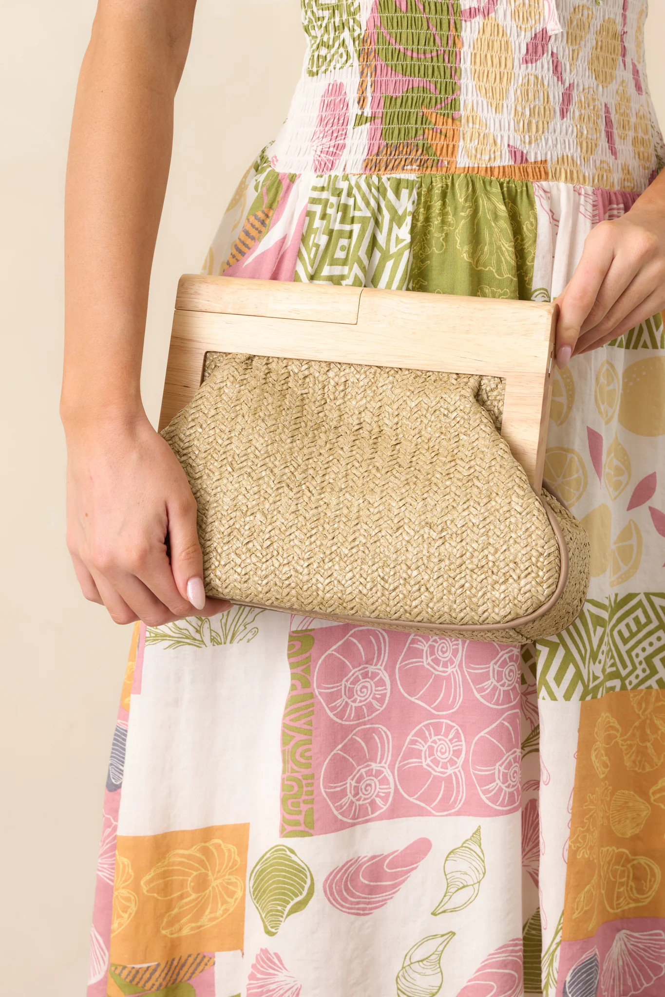 Sunbeam Natural Wood Convertible Rattan Clutch | Red Dress