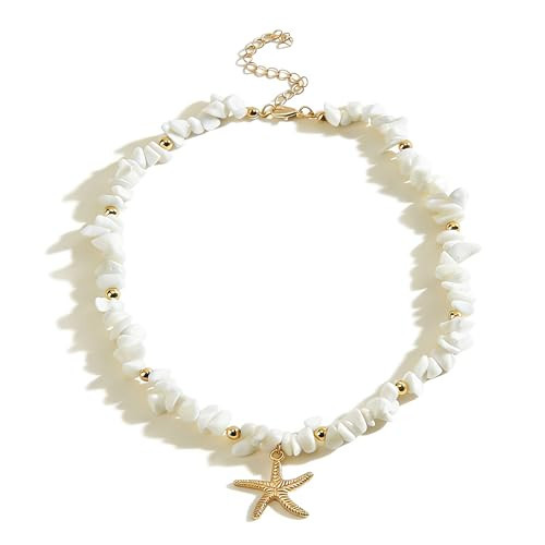 Yepelesi Gold Starfish Necklace Natural Stone Beaded Necklaces for Women Boho Handmade Irregular Stone Bead Necklace Summer Beach Ocean Jewelry Gift (White) | Amazon (US)