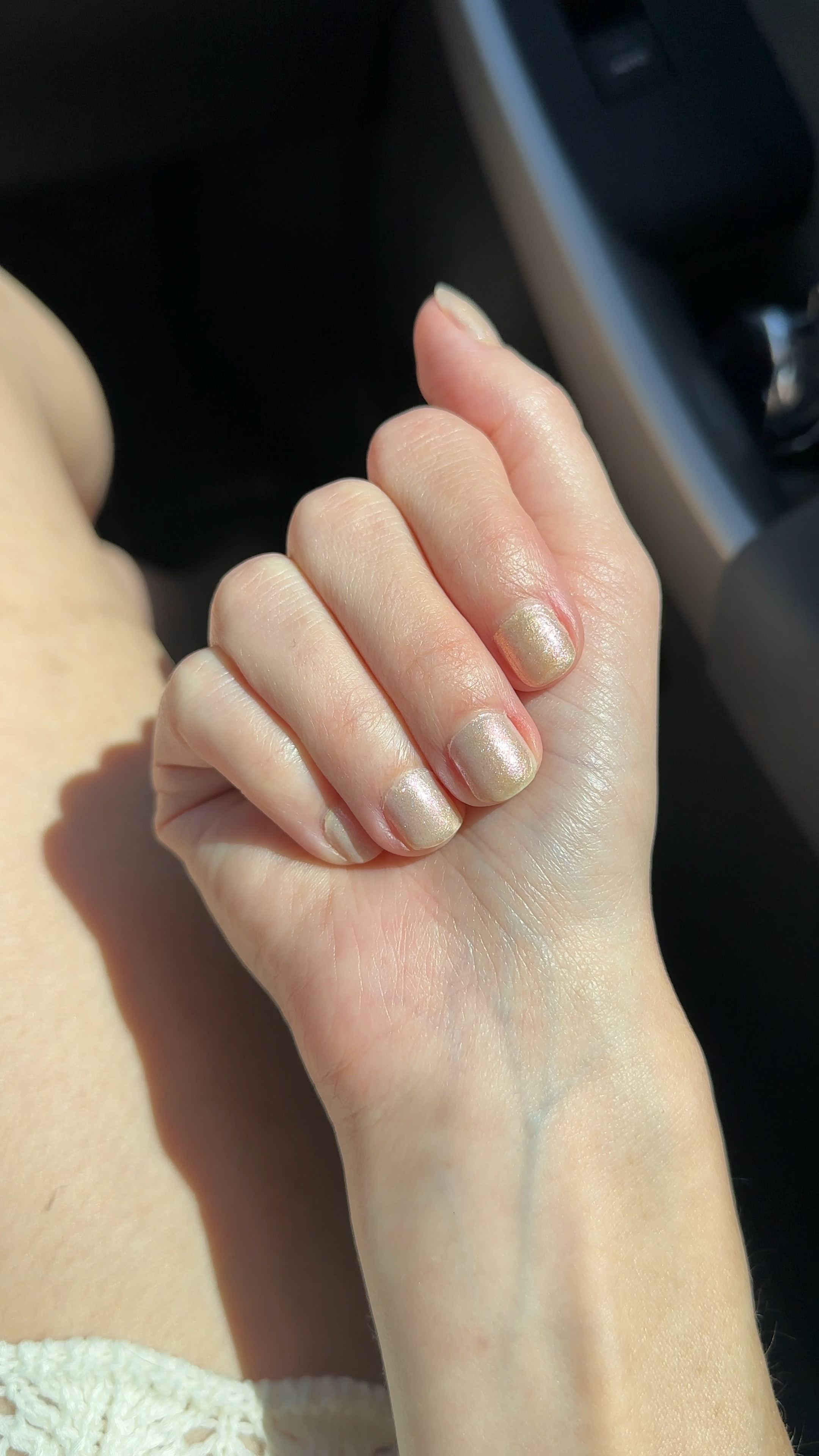 Shimmery Shorties with traditional nail polish

Strengthening base coat (2 layers)
Essie Spaghetti Strap (1 layer)
OPI Throw Me A Kiss (2 layers)
Revlon Pink Glaze (1 layer)
Hard As Nails top coat (I do 2 for good measure) 

Nails | short nails | at home manicure | glittery nails | diy nails | diy manicure | spring nails 

#LTKFindsUnder50 

#LTKStyleTip #LTKBeauty