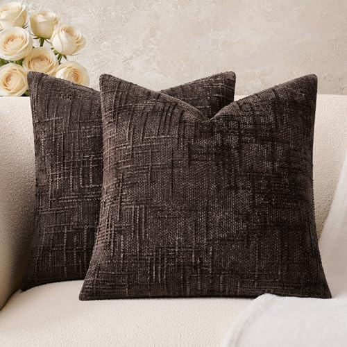 GriNeed Throw Pillow Covers Brown Set of 2 20x20 Inch Pillow Covers, Soft Chenille Neutral Decorative Covers for Couch Sofa Bed Living Room, Home Modern Farmhouse Boho Decor | Amazon (US)
